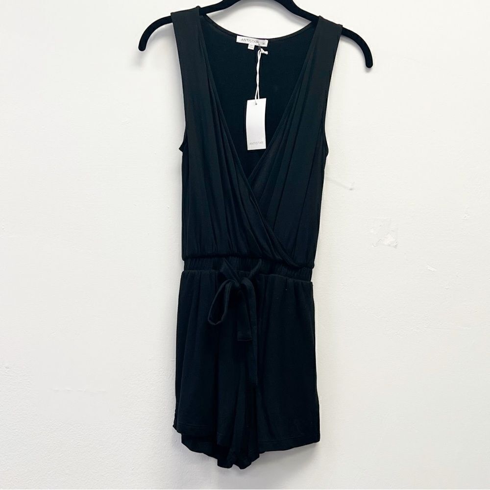 Antistar Super Soft Sleeveless Surplice Romper, Size XS Black